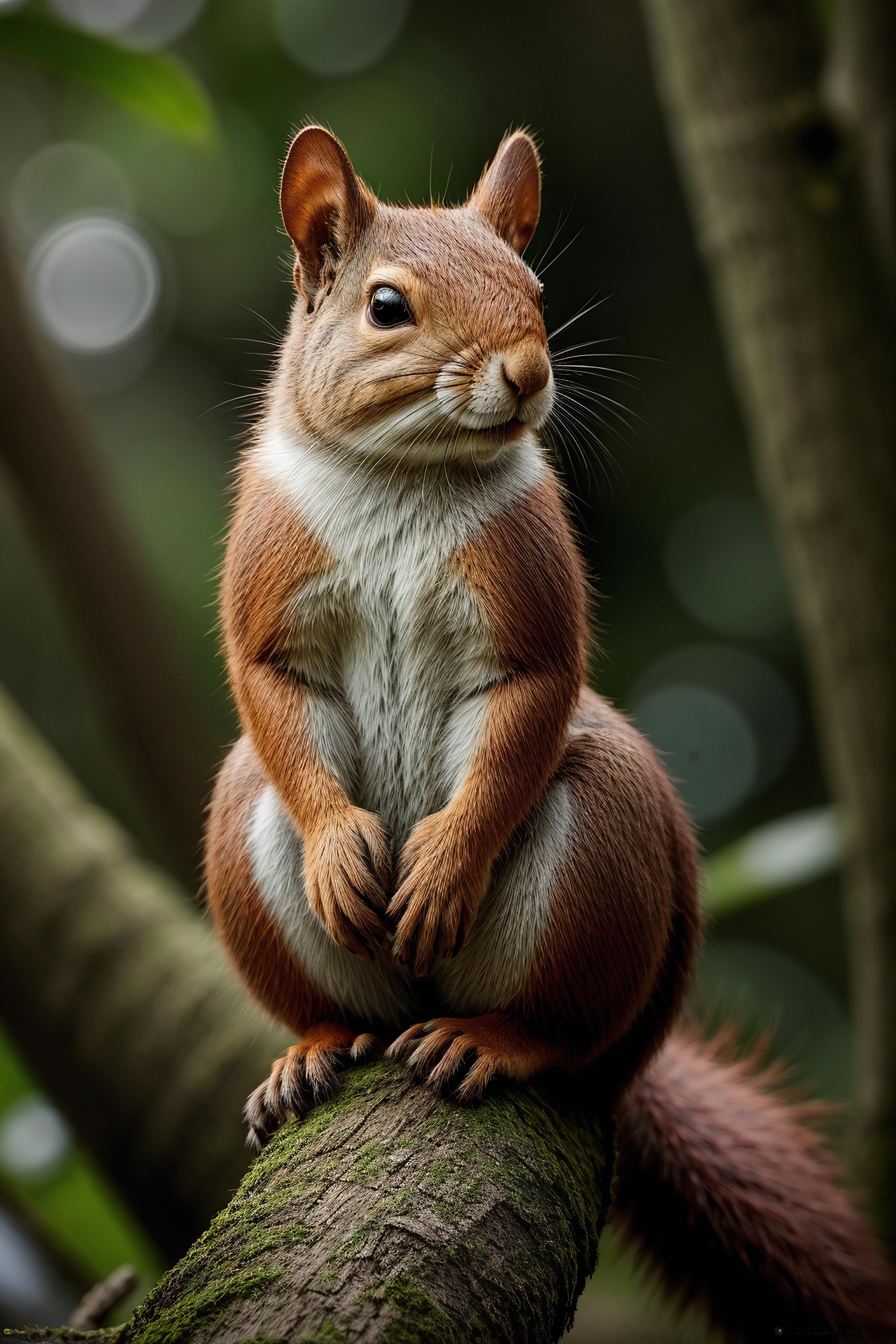 A small brown squirrel sitting on a tree branch.