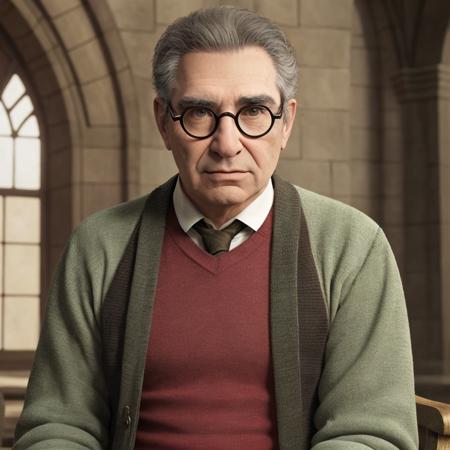 No-body3 wearing thick square frame glasses with big eyes,Best quality, masterpiece, ultra high res, (photorealistic:1.4), a man in Hogwarts uniform ,an emperor, sitting on the dragon throne, detailed skin, cinematic lighting, surprised look on his face