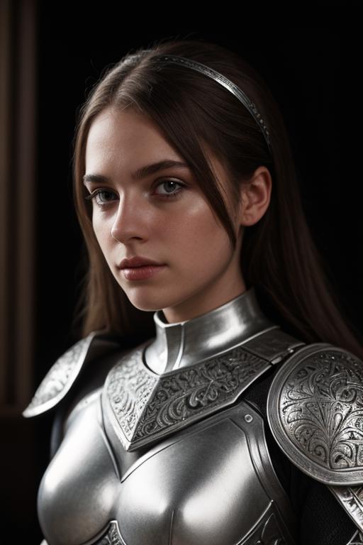 A Woman Wearing a Gothic-Inspired Silver Shield.