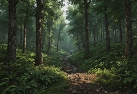 (Realism: 1.4), Cinematic lighting. super panoramic mode, forest landscape, super, ultra, detailed images.