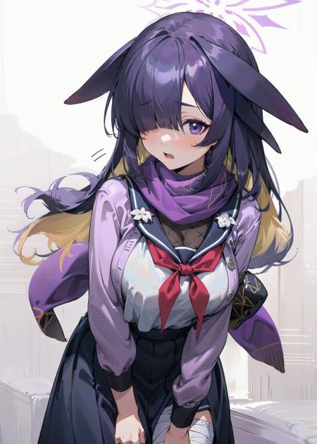 <lora:tsukuyo_v1.0:0.7>,tsukuyo\(blue archive\),long_hair,purple_hair, purple_eyes,hair_over_one_eye, halo,long dress, serafuku,sailor_collar,fishnets, neckerchief,cardigan, bandaged_leg,, masterpiece, best quality, extremely detailed face, sharp details, high contrast,