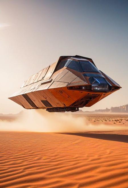 A ship without sail, needle-like appearance, in the desert, flying just above the ground, Ion thruster, Futuristic vehicle, 4-persons vehicle, thin vehicle, aerodynamic, planing,
(foggy background, epic realistic, rutkowski, hdr, intricate details, hyperdetailed, cinematic, rim light, muted colors:1.2)