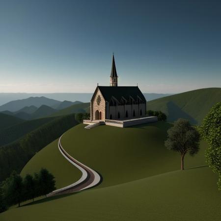 3d render, best quality, church on top of mountains,
