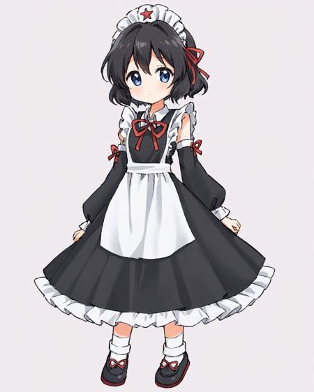 enraku tsubakura,solo, maid_headdress, full_body, red_ribbon, frills, detached_sleeves, white_background, 1girl, maid_apron, enmaided, simple_background, black_dress, neck_ribbon, 1other, bow, long_sleeves, ribbon_trim, mary_janes, white_socks, androgynous, blush
<lora:enraku_tsubakura_image217_fp16_2024-01-03:1>,star-shaped_pupils,symbol-shaped_pupils,. gorgeous,key visual, vibrant, studio anime,award-winning, professional, highly detailed,high budget, cinemascope