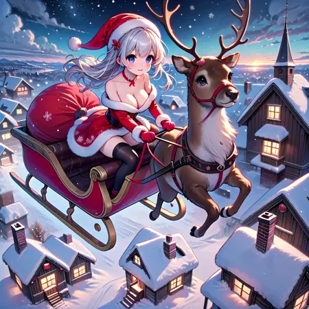 girl like reindeer sleigh