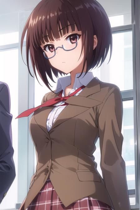 lunaminase, <lora:luna minase s2-lora-nochekaiser:1>,
luna minase, short hair, brown hair, (brown eyes:1.5), glasses, bob cut, under-rim eyewear,
BREAK skirt, school uniform, plaid, plaid skirt, shirt, white shirt, collared shirt, jacket, long sleeves, black jacket,
BREAK indoors, classroom,
BREAK looking at viewer, (cowboy shot:1.5),
BREAK <lyco:GoodHands-beta2:1>, (masterpiece:1.2), best quality, high resolution, unity 8k wallpaper, (illustration:0.8), (beautiful detailed eyes:1.6), extremely detailed face, perfect lighting, extremely detailed CG, (perfect hands, perfect anatomy),