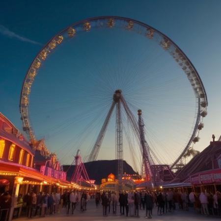 giant amusement park, colorful,