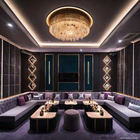 <lora:JJsKaraokeRoom_XL:1>,((Karaoke Room)), ((dramatic lighting)), Masterpiece, high quality, best quality, authentic, super detail ,  high quality, ceiling light,no humans, . night,  highly detailed, screen, sofa, table,