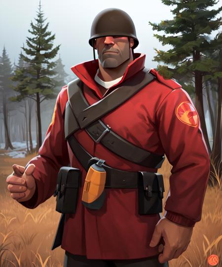 masterpiece, solo, tf2soldier, ((redteam)), 1boy,  portrait, detailed background, forest,  <lora:tf2soldierlorav1:1>