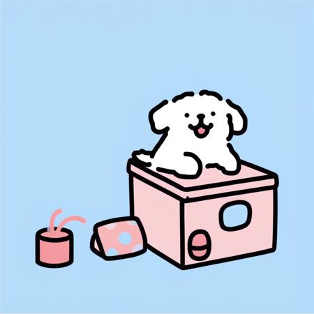 A dog is in a doll machine,  <lora:line dog_1-000010:0.9>,mrjs,