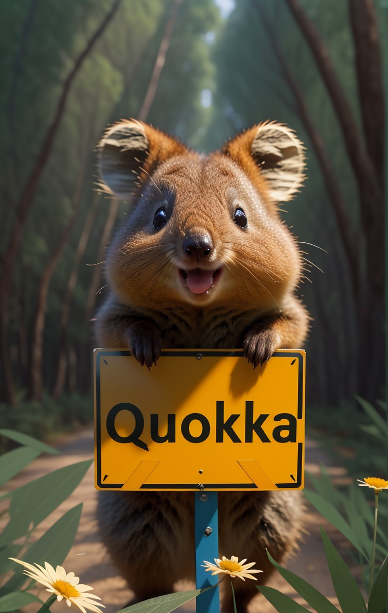 <lora:quokka:0.7>,quokka, 3d, animal, animal_focus,in the forest, eyes focus,close-up, leaves, little flowers ,(holding a ...