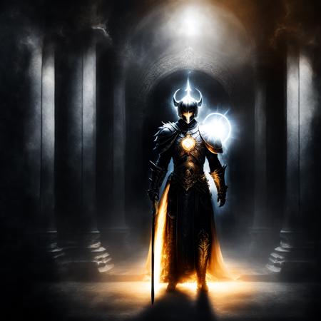 photo, an ascendent knight standing in dark corridor with black sun in night sky behind (AscendentRedux style:1)  <lora:djzAscendentRedux:0.8>