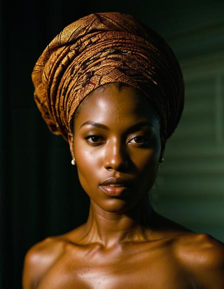 analogue portrait photo of a Beautiful dark skin African woman, clear focus, high resolution image, ,RandCloth__ <lora:Ayana_Lela_African_Woman:0.8>  ,low light, soft natural light, Rembrandt style light, Hasselblad DLSR camera, 200mm Zeiss lens, f/2.8 ,Sexy pose, erotic pose, exhibitionism ,Fishing village