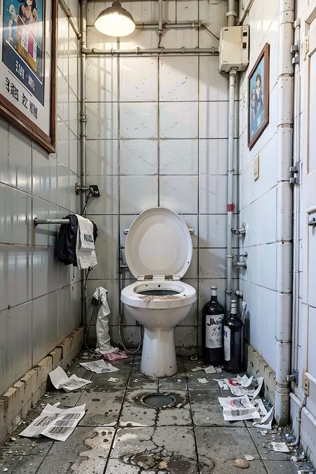 no humans,indoors,<lora:dirty toilet_v1:0.5>,ruanyi053,public toilet,toilet,toilet paper,condom packaging,used condoms,dirty tiles,dirt,filth,dirty,dim lighting,beer cans,cups,bottles,newspapers,food,handrails,Dirt that cannot be washed away,yellow urine stains,urine on the floor,graffiti on the wall,dark,night,dim lighting,, (masterpiece:1.2), best quality, highres,extremely detailed CG,perfect lighting,8k wallpaper,photograph, photorealistic,