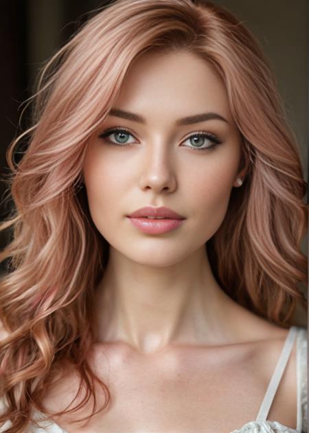 Hair: Long, flowing, and auburn. It catches the light and seems almost mesmerizing, with a slight natural wave.
Eyes: Emerald green, bright and piercing, with a captivating and mesmerizing quality.
Skin: Fair and flawless, ivory pale skin, with a healthy, radiant glow.
Face: Symmetrical and strikingly beautiful, with high cheekbones and a well-defined jawline. Her features are delicate yet strong.
Lips: Full and naturally pink, often curved in a gentle, inviting smile.
Figure: Tall and slender, with an elegant and graceful posture. She carries herself with confidence and poise.
Attire: Stylish and feminine, often in dresses that accentuate her figure.
8K, extremely clear and high quality. In focus