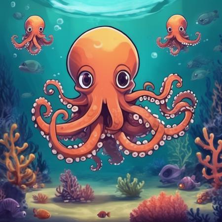 underwater school of kraken, cute
