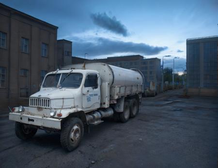 raw, (milk-truck v3s:1.1) <lyco:v3s-loha-a9:0.75>, afar view, evening, cyberpunk urban (city zone:1.1), (night:1.1), clouds, cinematic, dim light, volumetric lights, mist
