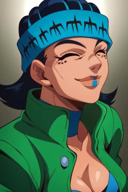 gwess, green jacket, gwess top, gwess pants, thighhigh boots, headband, bracelet, blue choker, grey eyes