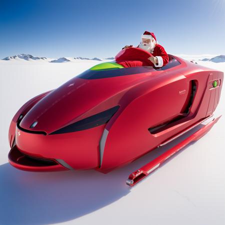 santasride is a futuristic sportscar with skids, santa is driving <lora:Santas_Rides_for_SDXL-000011:1>