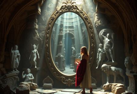 In the ancient ruins of the Oracle of Delphi, a curious historian named Elara stumbles upon a hidden chamber. Inside, she discovers a beautifully ornate mirror, which reflects not just her image but whispers secrets of the past. As she gazes deeper, the mirror reveals visions of the tragic downfall of previous seekers, drawing her into a perilous web of fate.
Driven by curiosity, Elara uses the mirror’s insight to uncover lost knowledge, altering the course of history. However, each revelation comes at a cost; the memories and lives of those around her begin to fade. Realizing that she is rewriting not just her fate but the very fabric of time, she confronts a haunting truth: to save her friends and restore the timeline, she must return to the moment she first peered into the mirror.
In a suspenseful twist, Elara sacrifices her own memories, becoming a heartbeat in the whispers of history, ensuring that the wisdom of the past will never be lost, but at the cost of her identity. As the mirror dims, she walks away, a stranger in the world she saved, forever linked to the echoes of Delphi.