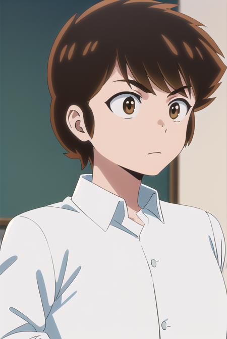 atarumoroboshi, <lora:ataru moroboshi s1-lora-nochekaiser:1>,
ataru moroboshi, brown hair, male focus, (brown eyes:1.5),
BREAK shirt, school uniform, white shirt, collared shirt, pants, black pants, sneakers, gakuran,
BREAK indoors, classroom,
BREAK looking at viewer, (cowboy shot:1.5),
BREAK <lyco:GoodHands-beta2:1>, (masterpiece:1.2), best quality, high resolution, unity 8k wallpaper, (illustration:0.8), (beautiful detailed eyes:1.6), extremely detailed face, perfect lighting, extremely detailed CG, (perfect hands, perfect anatomy),