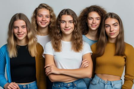 professional group portrait photo of  7 real european young woman locking mischievous at viewer,  faces ,   <lora:people_010_cosine_iter2_ 0000001_sdxl_20epoches_adafactor-step00001600:0.7>,  <lora:faces_v3:1>