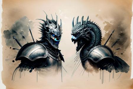 Pencil sketch, intricately detailed, rich shadows, highest resolution, highest quality, 8k UHD, 
best perfect realistic HD ultra HD 4k clear and detailed image, battle knights with a large and fearful fire dragon, nearby castle, weapons swords, crossbows, bows, detailed visualizations of knights, dragon and landscape, detailed depiction of their faces and weapons and armor, and o ...