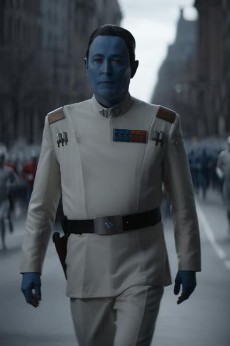 cinematic film still thrawn running the boston marathon <lora:Grand_Admiral_Thrawn_XL:1> . shallow depth of field, vignette, highly detailed, high budget Hollywood movie by ang lee, bokeh, cinemascope, moody, epic, gorgeous, film grain, grainy