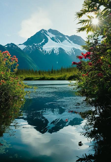 ()Hyoer Realistic:2.0)Polaroid picture of 
image of Eklutna Lake in Anchorage, Alaska, where the effects of climate change have transformed the lake into a lush, tropical paradise. 
(Focusing on the close up on the Beautiful Mature women, each with a voluptuous figure taking a selfie:2.75)
The once-frozen landscape is now teeming with vibrant, tropical plants and flowers, and the air is warm and humid.
In the background, the majestic Chugach Mountains from Chugach State Park rise up, their peaks still capped with snow, but now surrounded by a halo of tropical greenery. The lake's surface is calm and reflective, with a few sailboats and kayaks gliding across its surface.
Capture the surreal, futuristic atmosphere of this scene, where the harsh, subarctic environment of Anchorage has given way to a vibrant, tropical oasis.