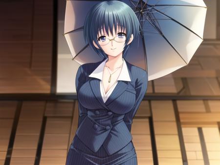 (hyper extreme detailed),(masterpeace),(hyper extreme),(photorealistic),CG,(colour:1.2), beautiful lighting,light from the front, solo, smile, <lora:Izawa_Ritsuko:0.8>,Izawa_Ritsuko,short hair,blue hair,blue_eyes,suit,pencil_skirt,pantyhose,