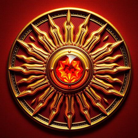 The sacred emblem of the Church of the Blazing Sun is a radiant symbol of divine fire and light. At its center is a glowing sun disk, crafted from gold, with flames etched in intricate detail radiating outward. These flames flicker with divine energy, symbolizing the purity and power of the sun. Surrounding the disk is a halo of fiery rays, each ray representing an aspect of illumination and divine wisdom. Embedded within the center is a crimson gemstone, glowing with an inner fire, reflecting the blazing fervor of the church's doctrine.
The emblem is often displayed on priestly garments, altar cloths, and temple walls, exuding warmth and intensity. It serves as a constant reminder of the church’s creed—light overcoming darkness, fire purifying all, and the sun's endless cycle of rebirth. The detailed flame motifs and metallic shine reflect the church’s power and relentless pursuit of truth.
