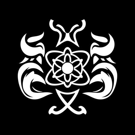 (stylized logo, emblem, vector art), (symbol of science), (solid colors, thick-linework), white outline, black background, 
symbol of science white in the center, heraldic, black background, HDR, UHD,