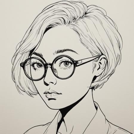 pixlineart, portrait of woman with short hair, wearing round glasses