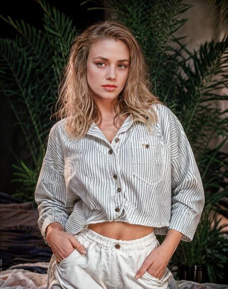 cinematic film still realistic,  Dutch angle, intricate details, a woman wearing Rashguard, tulle and Corduroy pants: Pants made from ribbed corduroy fabric. <lora:quiron_SaraStJames_v1_lora:0.87> SaraStJamesQuiron woman, . shallow depth of field, vignette, highly detailed, high budget Hollywood movie, bokeh, cinemascope, moody, epic, gorgeous, film grain, grainy