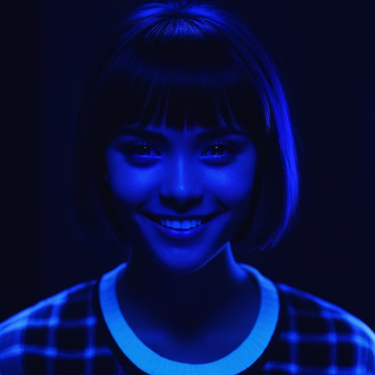 cinematic film still of  <lora:Ultraviolet lighting Style:1>
a woman with a blue glow on her face Ultraviolet lighting Sty...