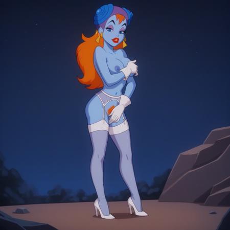 bodysuit, gloves, high heels xgwendalax, orange hair, long hair, blue eyes, makeup, lipstick, earrings 