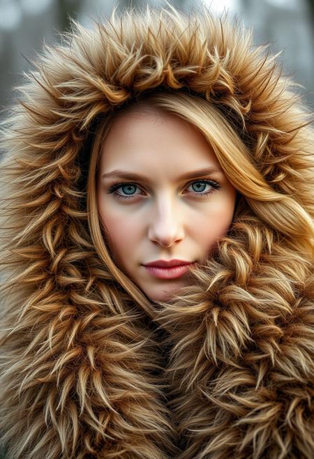 beautiful Scandinavian woman growing thick furry fuzzy fluffy fur all over her body and face