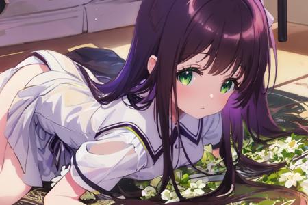 masterpiece, best quality, detailed, wallpaper, 
1girl, solo, 
<lora:chiya_v3:1>,  green eyes,
uniform
seaside,
purple moon