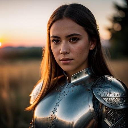 , (masterpiece), (extremely intricate:1.3), (realistic), portrait of a girl, the most beautiful in the world, (medieval armor), metal reflections, upper body, outdoors, intense sunlight, far away castle, professional photograph of a stunning woman detailed, sharp focus, dramatic, award-winning, cinematic lighting, octane render unreal engine, volumetrics, (film grain, blurry background, blurry foreground, bokeh, depth of field, sunset, motion blur:1.3), chainmail