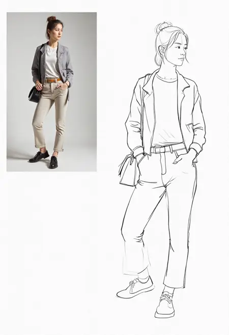 DL_Combination Of Photos And Line Drawings_Character Posture Drawing