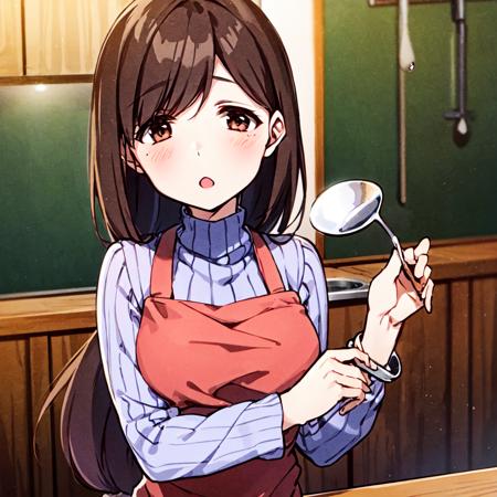 zemimama , 1girl , ladle,   kitchen,  <lora:zemimama-000006:0.8>