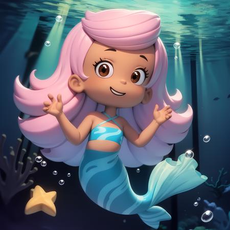 Molly dark skin pink hair brown eyes underwater chibi mermaids tube crop top