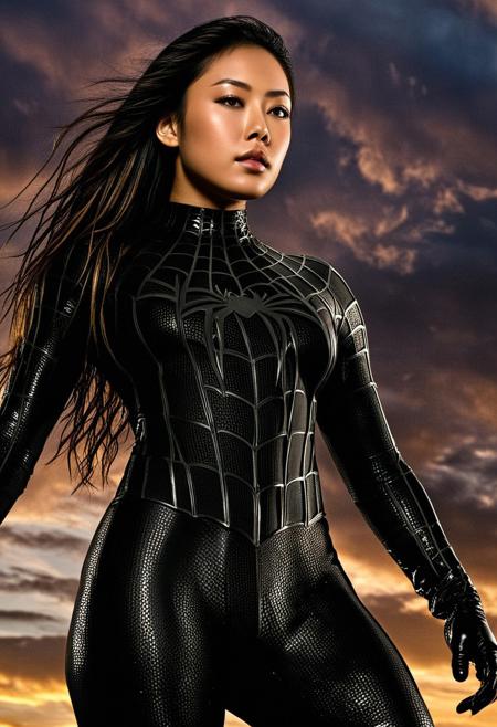 score_9, score_8_up, score_7_up, best quality, realistic, masterpiece, beautiful detail, hyperrealistic, afternoon sky, ((1girl, woman body, big breasts)), amazing detailed full body portrait of a beautiful japanese girl, wearing a realistic and highly detailed black raimi spider-man suit, ((huge muscular girl)), professional model wears ultra - detailed black raimi spider - man suit, ultra - detailed and grained black raimi spiderman suit, suit covered entire body and hand, black spiderman gloves, wet, (spread leg), (full body), (dirty skin), close up, octane render, highly detailed, volumetric, dramatic lighting, (highest quality:1.1), (HDR:1.3), (top quality, best quality), realistic, high definition, Expressionism - sharp focus, professional photography, masterpiece, ultra detailed photograph, high quality, 8k,
