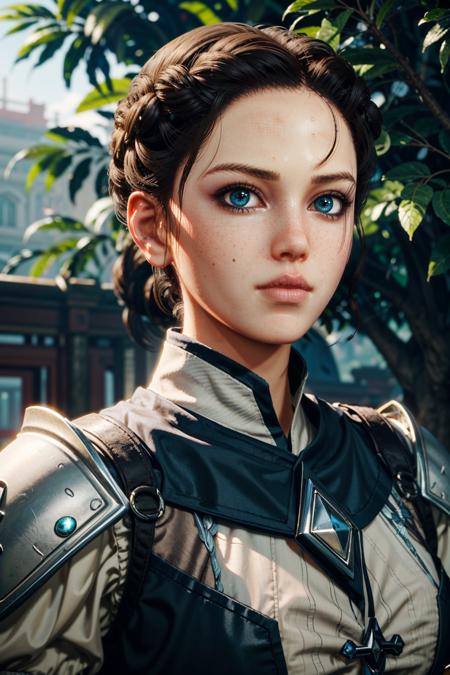 (masterpiece, best quality)
EvieFryeAssa, 1girl, solo, looking at viewer, short hair, blue eyes, black hair, green eyes, upper body, braid, outdoors, parted lips, hair bun, armor, aqua eyes, lips, depth of field, chinese clothes, single hair bun, portrait, freckles, realistic
<lora:epi_noiseoffset2:1>  <lora:add_detail:0.7>   <lora:EvieFryeAssa:0.8>