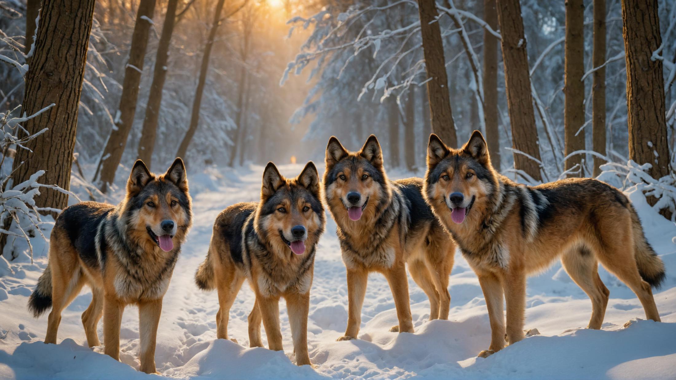 A Pack of Wolves Standing Together in the Snow