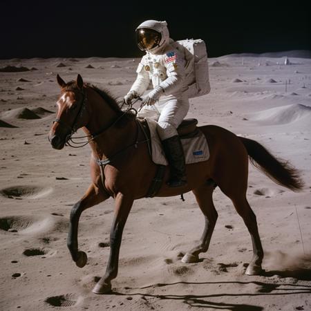 photo of an astronaut riding a horse on the moon