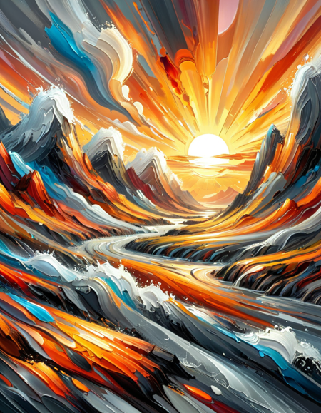 studio 3D Rendering, Digital art, landscape of a Moist ral-expptng, at Sunset, Fearful, Methaphysical painting, Warm lighting, Vivid Colors, White and Charcoal Gray, hyperdetailed, stylized by J. Scott Campbell, painterly, <lora:ral-expptng-sdxl:0.85>, positive emotional, dynamic, very coherent, glossy, confident