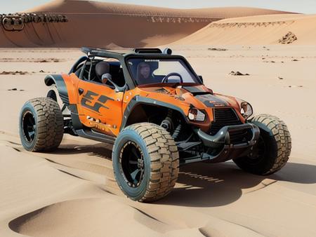 cyberpunk (((dune buggy muscle car zeekars))), wide tires, in a desert, <lora:zeekars:0.65>