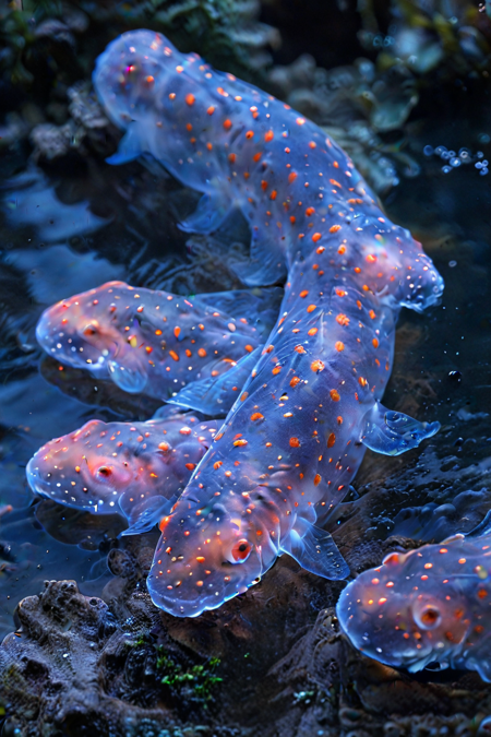 koi fish close-up, zen garden, pond, bioluminescence,  aura, magical, cinematic photography  <lora:Glowing_Nature:0.8>