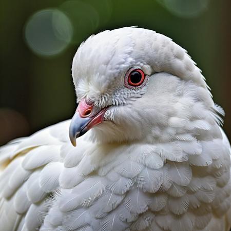 portrait, masterpiece, 4k, ray tracing, intricate details, highly detailed, hyper realistic, 8k RAW editorial photo.
an adorable white dove, head with a tilt and a slight blink. The dove is feathers should be soft and fluffy, the background should be a  forest, dramatic light, shallow depth of field, high budget,
